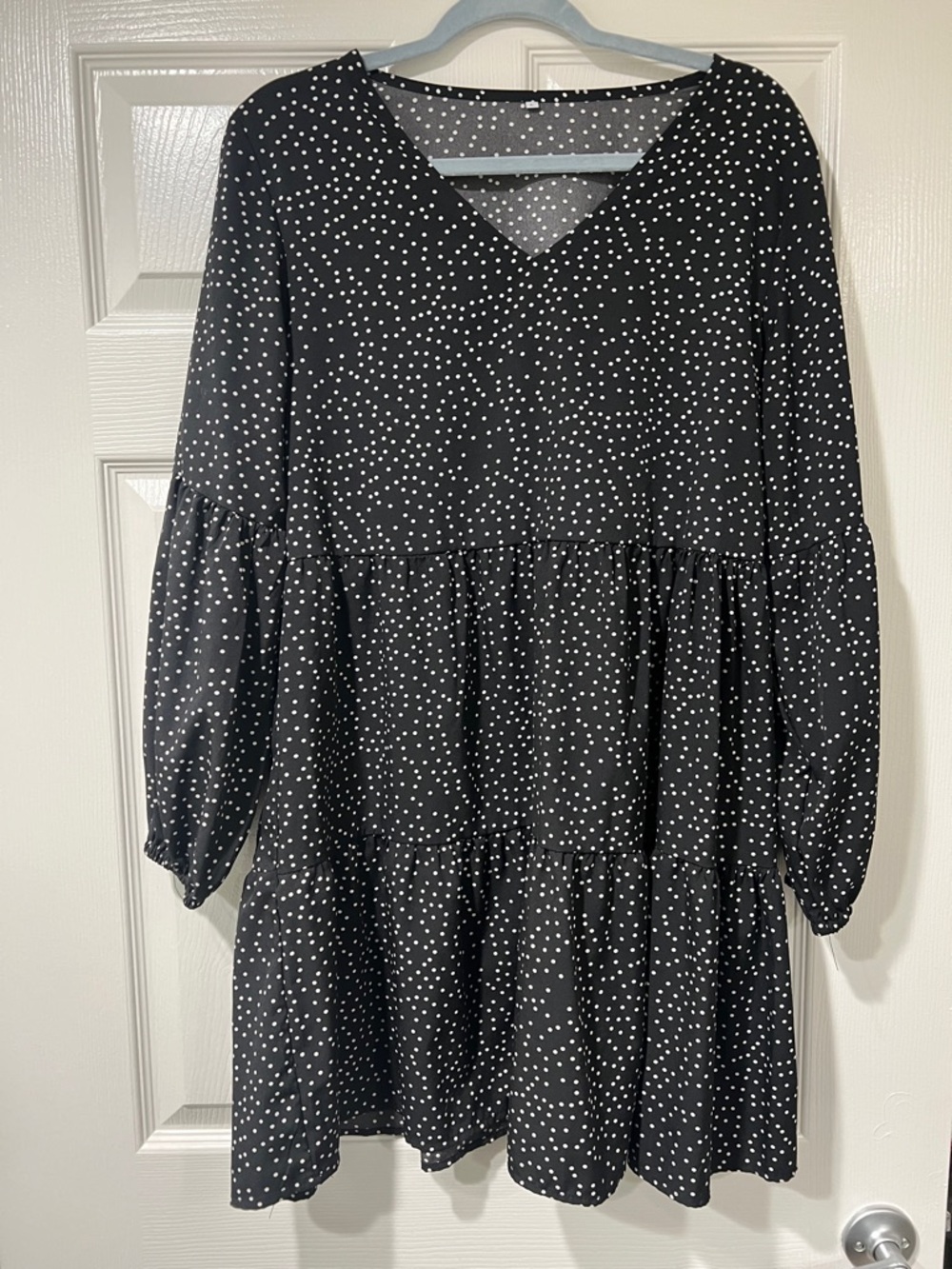 Black Polka Dot Tiered V-Neck Dress